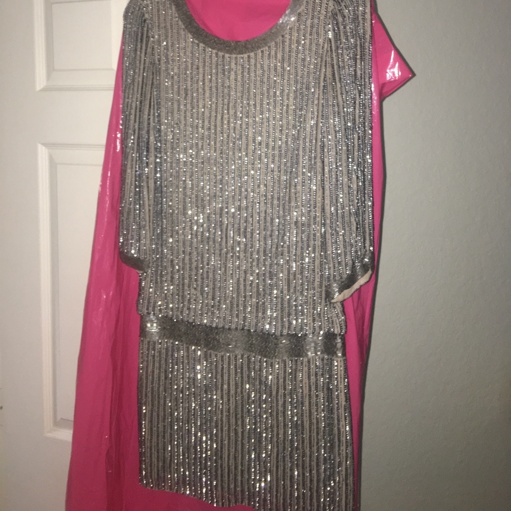 Women’s Adrianna papell evening gray‎ silver sequin party dress size 4